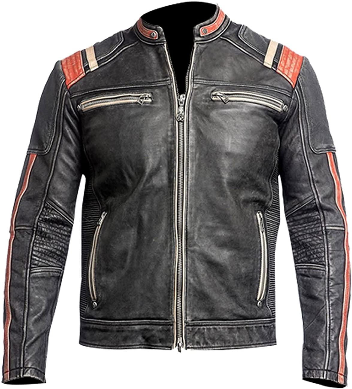  Mens Vintage Cafe Racer Motorcycle Distressed Leather Jacket 
