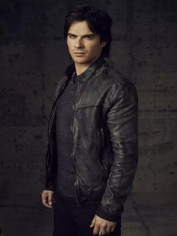 The Vampire Diaries Damon Bomber Leather Jacket front