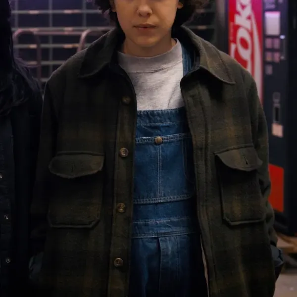 Stranger Things Eleven Checkered Wool Plaid Jacket front
