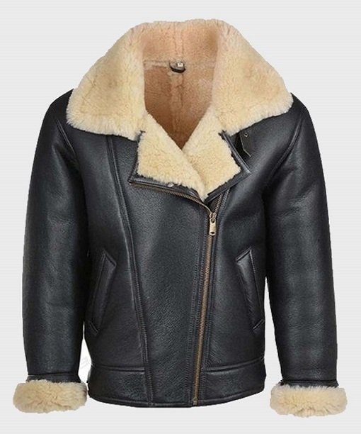 Mens Shearling Fur Black Real Leather Jacket