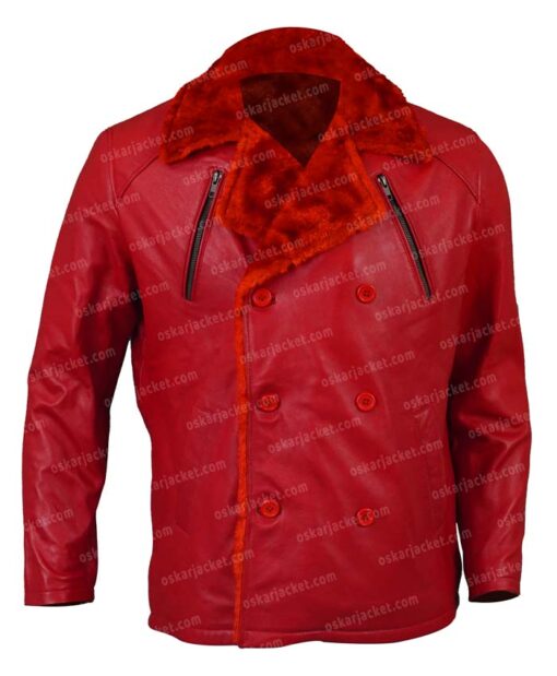 Mens Shearling Fur Red Leather Jacket