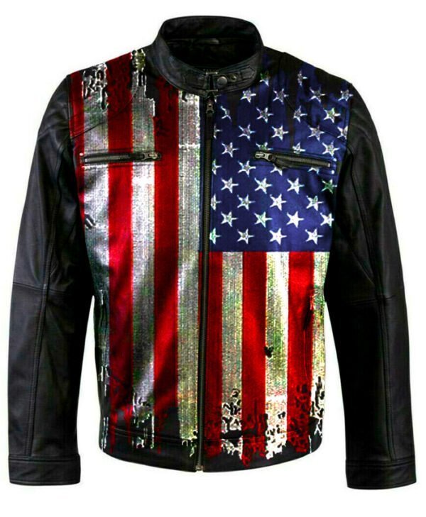 Vintage USA Flag Biker Jacket