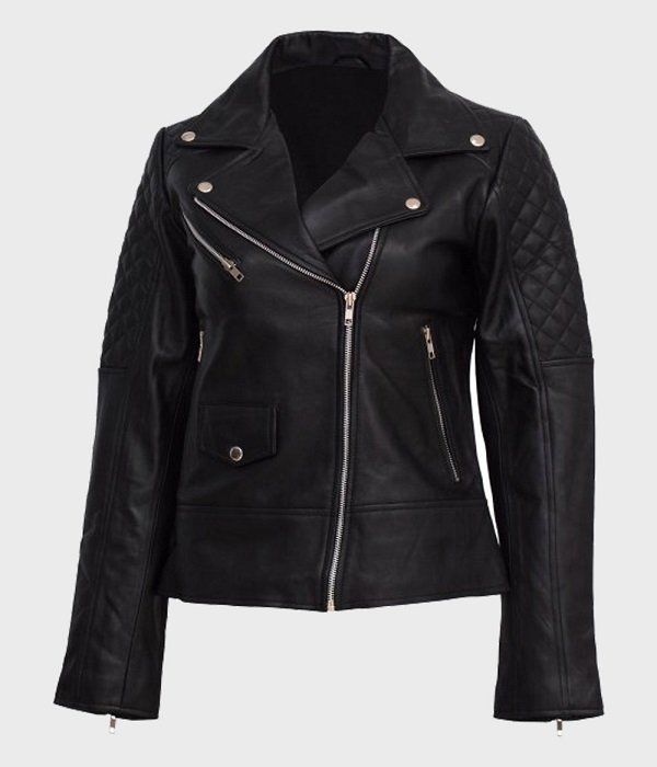Womens Leather Quilted Shoulder Jacket