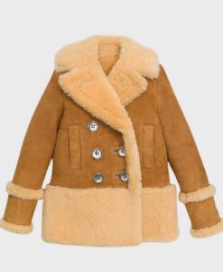 Womens Shearling Fur Brown Pea Coat
