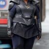 Emily Thunder Force Black Leather Costume Jacket Full Image