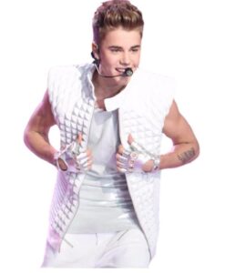Justin Bieber White Victoria Streets Leather Quilted Vest Front