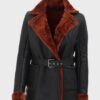 Womens Soft Shearling Belted Coat