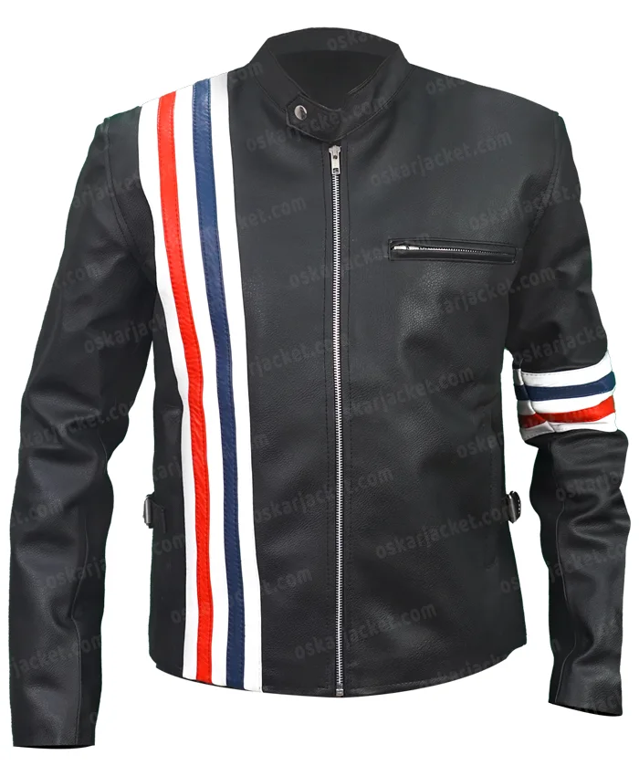 Wyatt Easy Rider Captain America Stripe Black Leather Jacket Image