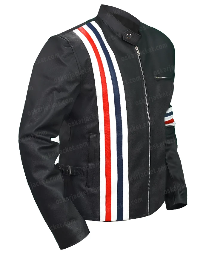Wyatt Easy Rider Captain America Stripe Black Leather Jacket Right