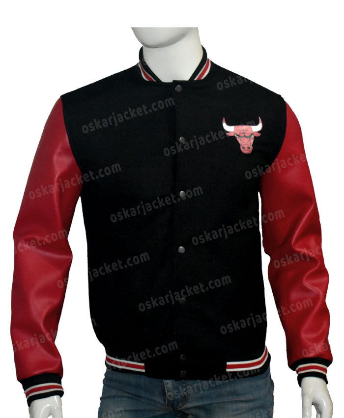 Chicago Bulls Red & Black Bomber Jacket Front
