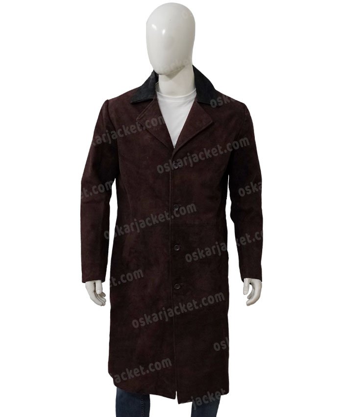 Jesper Fahey Shadow and Bone Suede Leather Coat Front