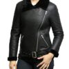 Shearling Fur Black Leather Jacket For Women