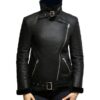 Women Shearling Fur Black Leather Jacket
