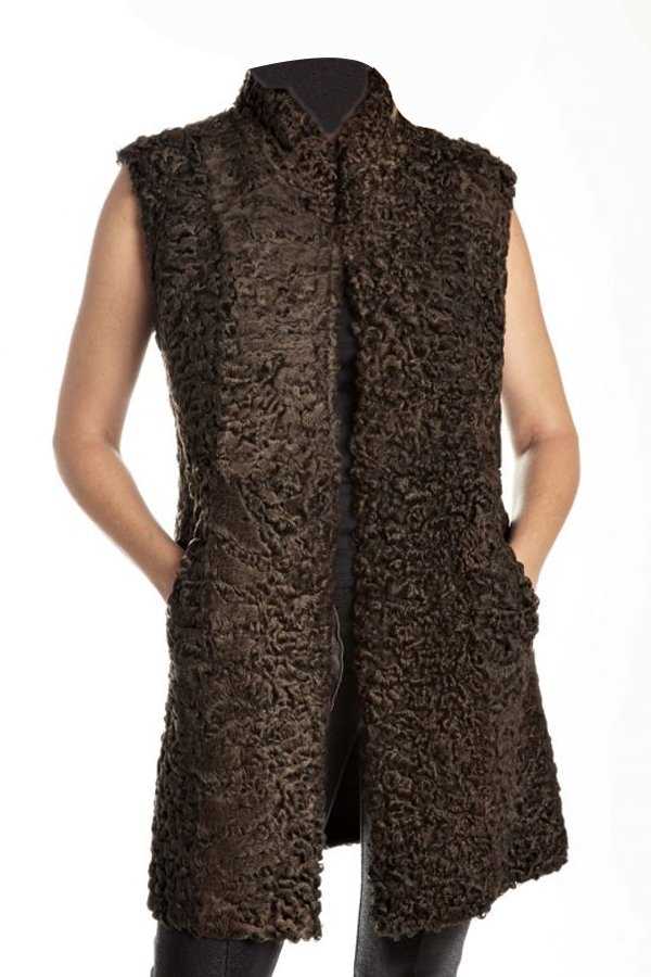 Womens Persian Lamb Shearling Fur Sleeveless Coat 