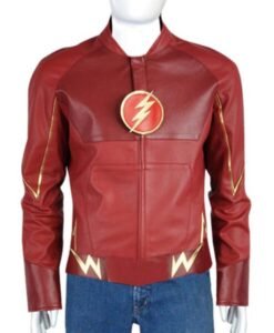Barry Allen Grant Gustin The Flash Speedster Logo Red Leather Jacket