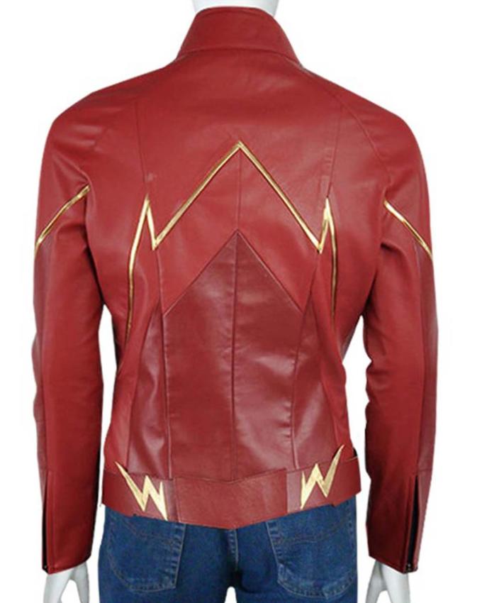 Barry Allen Grant Gustin The Flash Speedster Logo Red Leather Jacket Back
