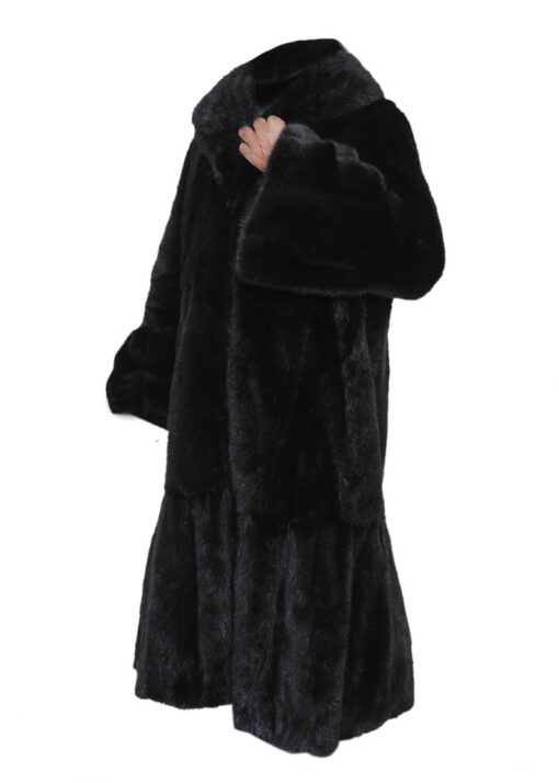 Womens Black Real Mink Fur Long Trench Coat