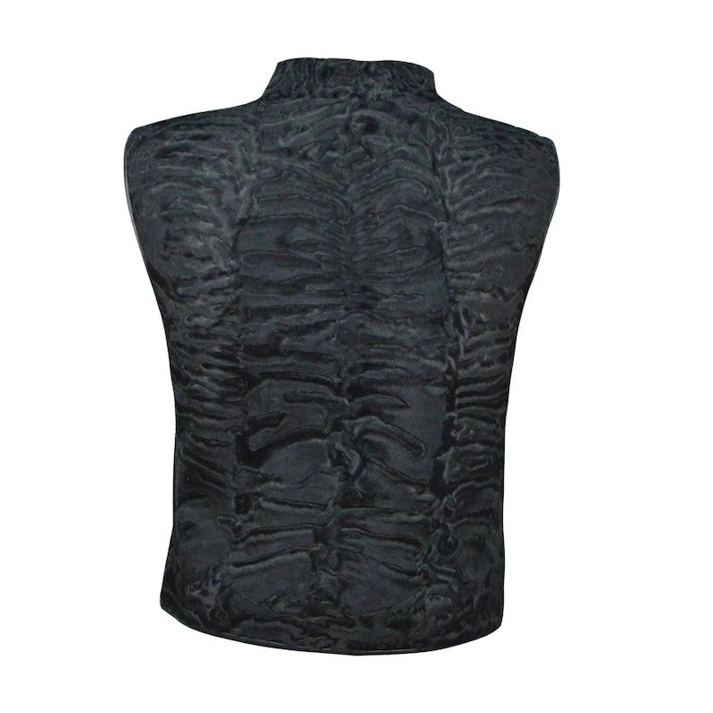Black Persian Lamb Fur Vest Waistcoat Back
