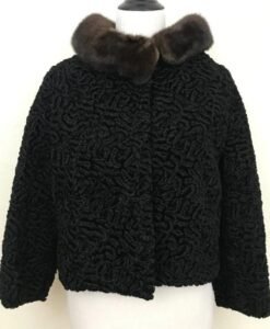 Black Persian Lamb Mink Collar Fur Jacket