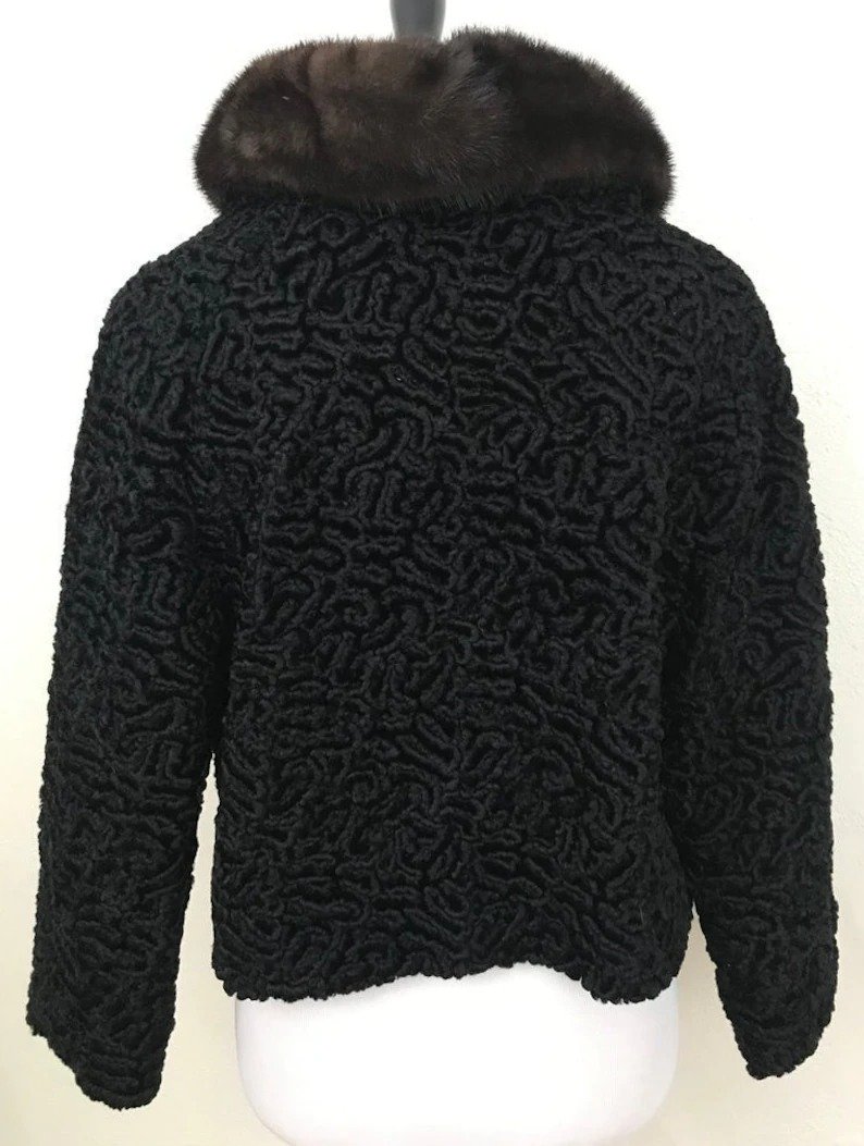Black Persian Lamb Mink Collar Fur Jacket For Women | Oskar Jacket