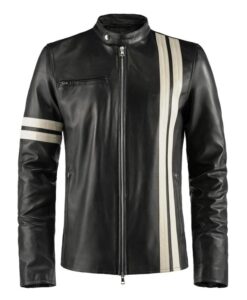 Cafe Racer White Stripe Leather Jacket