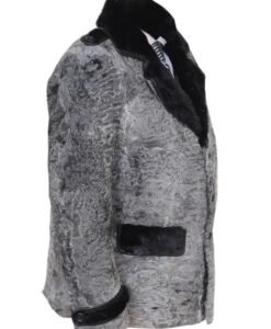 Gray Swakara Mink Fur Collar Coat Side