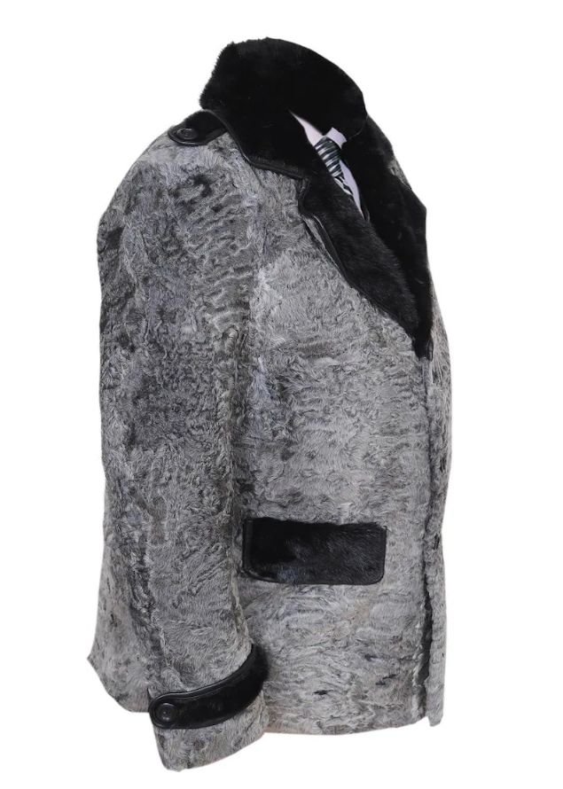 Gray Swakara Mink Fur Collar Coat Side