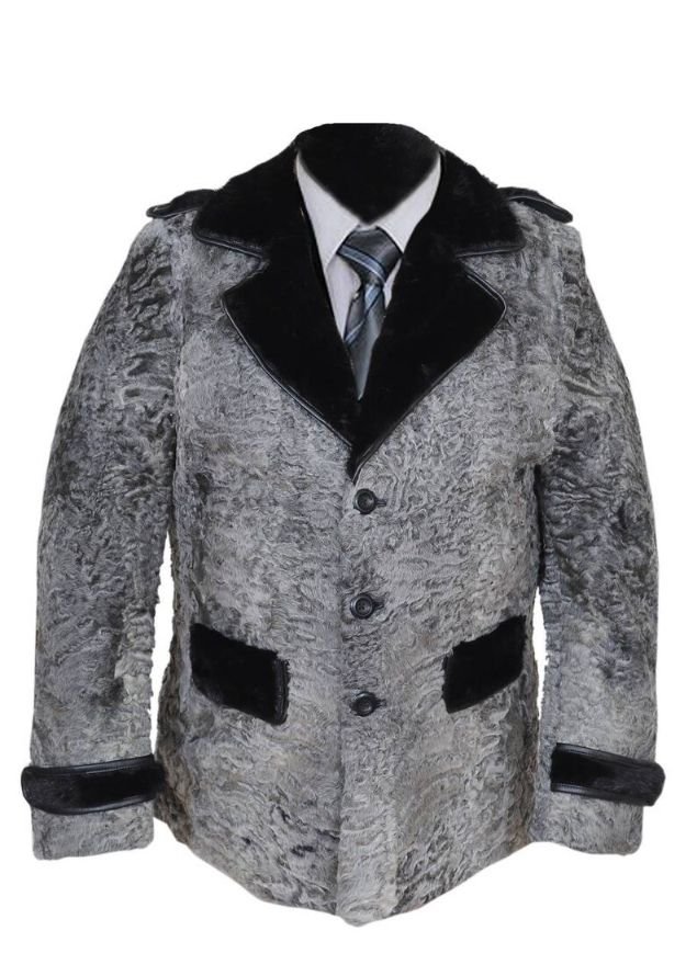 Gray Swakara Mink Fur Collar Coat