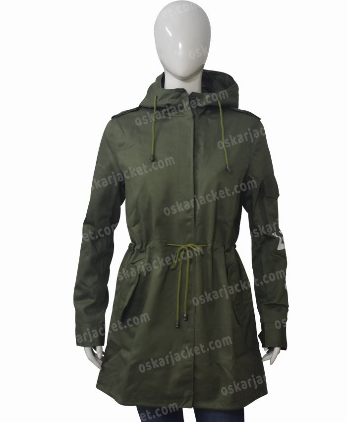 Melania Trump Don't Care Olive Green Hooded Coat Front