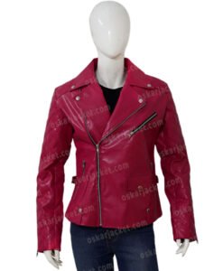 SexLife Billie Connelly Pink Biker Leather Jacket Front