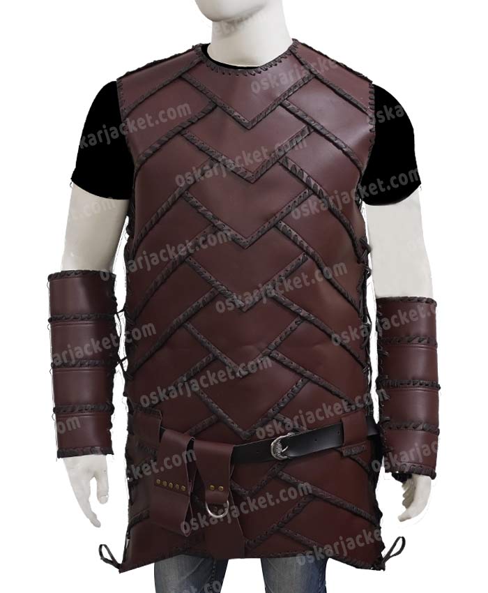 TV Series The Last Kingdom Ragnar Brown Leather Vest Front