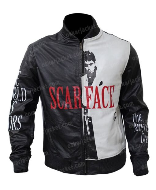 Scarface Al Pacino Black and White Bomber Jacket