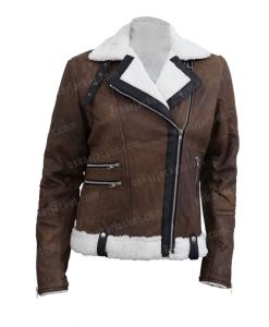 Virgin River Melinda Monroe Leather Brown Shearling Jacket Front