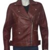 Women Biker Burgundy Genuine Leather Jacket Front