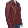 Women Biker Burgundy Genuine Leather Jacket Left Side
