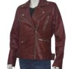 Women Biker Burgundy Genuine Leather Jacket Right Side