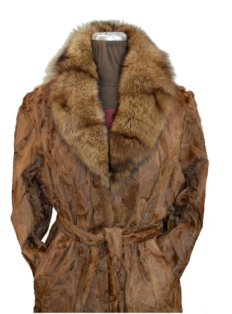 Women Brown Karakul Fur Coat Focused Image