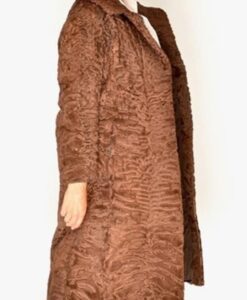 Women Swakara Lamb Fur Coat With Mink Fur Collar