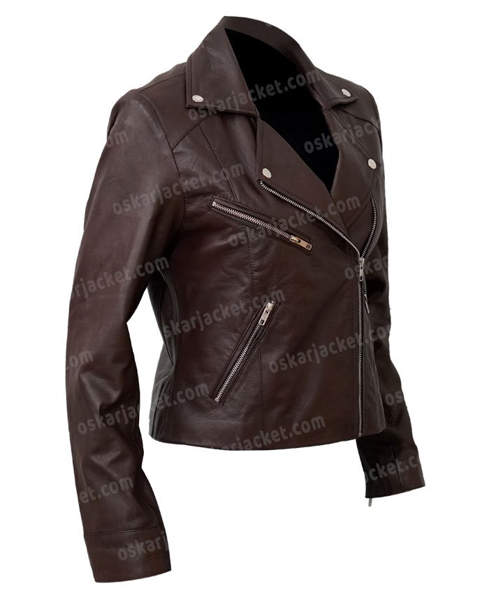 Women’s Motorcycle Brown Sheepskin Jacket Right