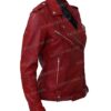 Womens Negan Red Biker Leather Jacket Side