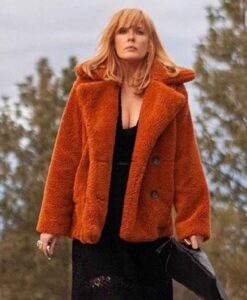 Kelly Reilly Yellowstone Orange Shearling Fur Coat