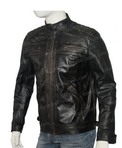 Mens Cafe Racer Black Quilted Biker Leather Jacket