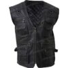 Men's Multi Pockets Black Leather Workwear Vest Front