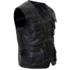 Men's Multi Pockets Black Leather Workwear Vest Right