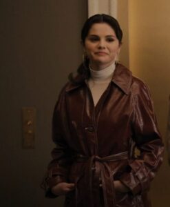 Only Murders in the Building Selena Gomez Maroon Leather Coat