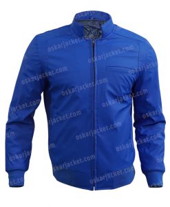 Ryan Reynolds Free Guy Blue Leather Bomber Jacket Front