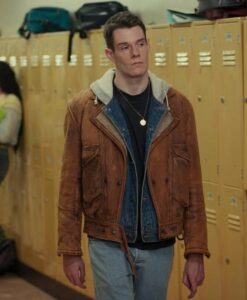 Sex Education Adam Groff Brown Leather Shearling Inner Jacket