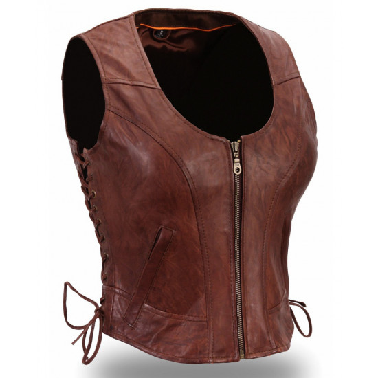 The Walking Dead Michonne Hawthorne Brown Leather Vest Front