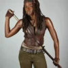 The Walking Dead Michonne Hawthorne Zip Up Brown Leather Vest