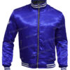The Watch Evan Satin Blue Varsity Jacket Front